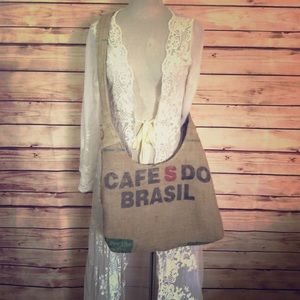 Boho bag coffee bean burlap crossbody bag